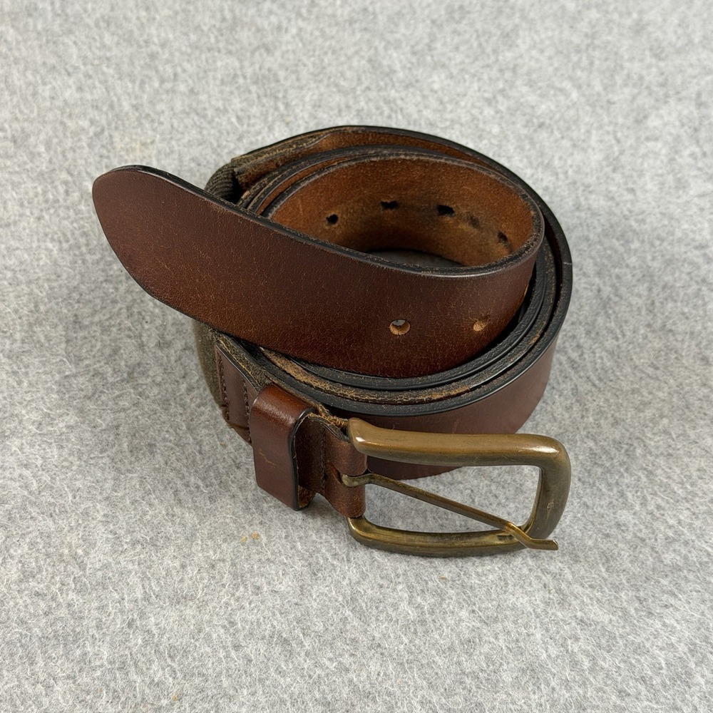 L.L.Bean Genuine Leather Stretch Belt Brown Brass Buckle Made UK Size 42 ~47in